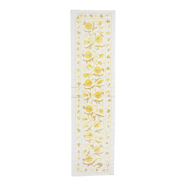 20x71 in Embroidered Table Runner. Cotton Wall Hanging. Yellow Tablecloth For Sale