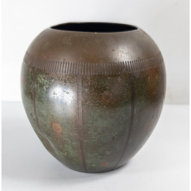 WMF Württembergische Metallwarenfabrik Mid-Century Modernist German WMF Bronze Vase Attributed to Paul Haustein For Sale - Image 4 of 14