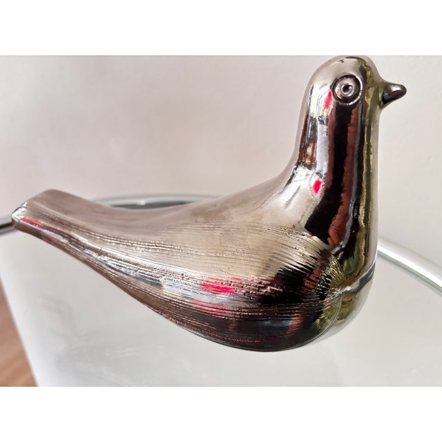 Silver Vintage Chrome-Silver Glazed Ceramic Pigeon by Aldo Londi for Bitossi, Italy, 1970 For Sale - Image 8 of 8