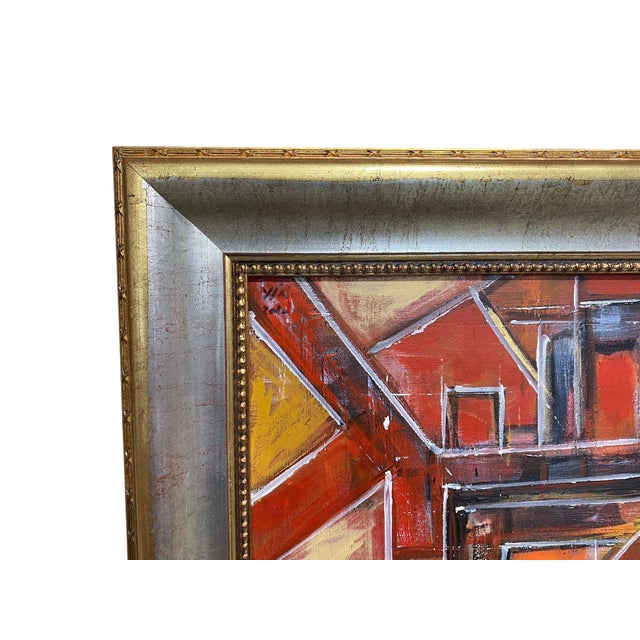 Textile Acrylic on Canvas Abstract Signed Yjr 54.5" H "Les Fenêtres De Manhattan " Framed For Sale - Image 7 of 12