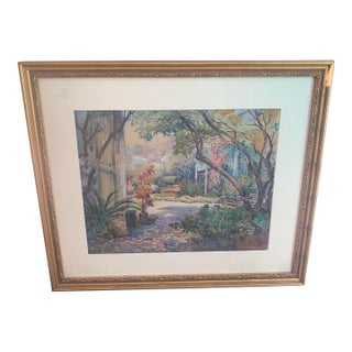 1935 Alfred Schroff Original Watercolor California Plein Air Garden Scene 27” X 23” For Sale