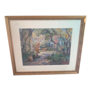 1935 Alfred Schroff Original Watercolor California Plein Air Garden Scene 27” X 23”