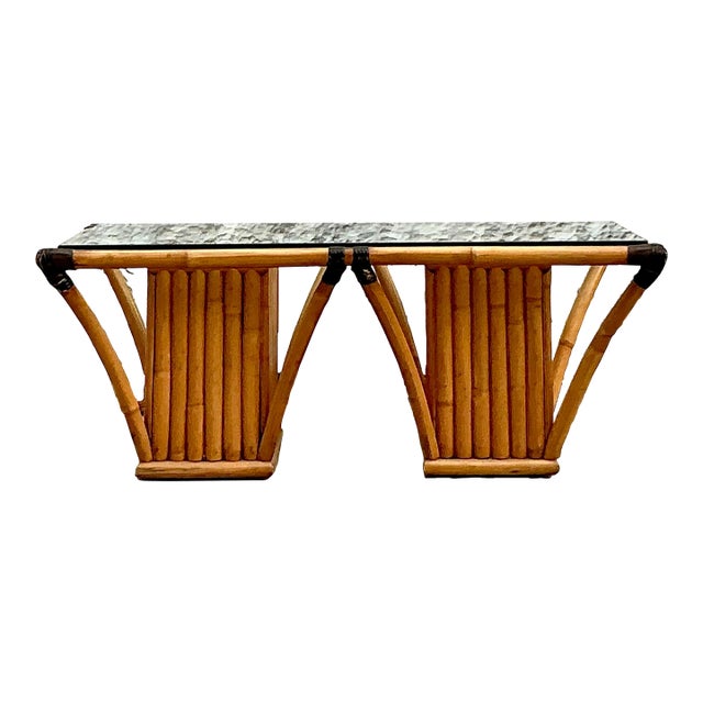 Vintage Coastal Rattan Frame Coffee Table For Sale