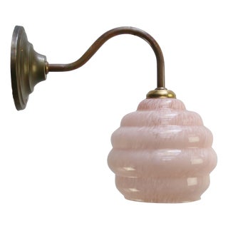 French Pink Clichy Glass Brass Wall Lamp For Sale