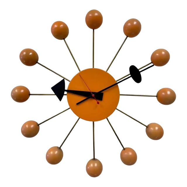 Rare Mid Century Modern George Nelson Orange Ball Clock Model 4755 For Sale