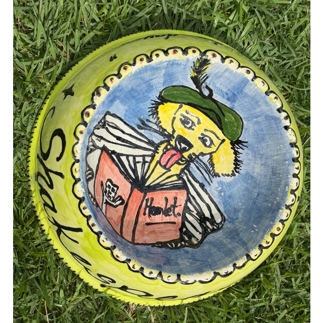 Vintage Hand-Painted Folk Art Shakespeare Dog Bowl, Signed For Sale - Image 9 of 11