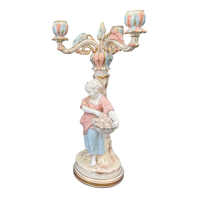 Antique Copeland Signed 1820s Porcelain Candelabra 17in For Sale