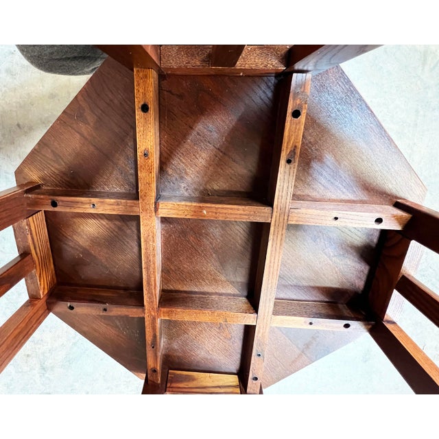 Wood Vintage Solid Oak Mission Arts & Crafts Octagonal Side / Lamp Table For Sale - Image 7 of 7