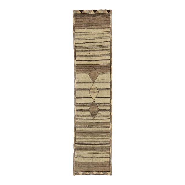 2x10 Hand-Knotted Modern Gabbeh Wool Runner – Minimalist Tribal Design For Sale