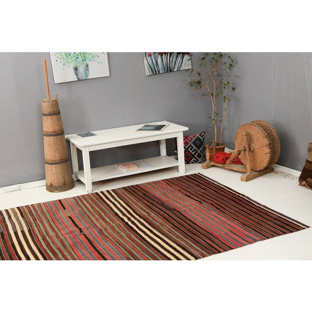 Mid 20th Century Striped Vintage Turkish Kilim Rug For Sale In Los Angeles - Image 6 of 7