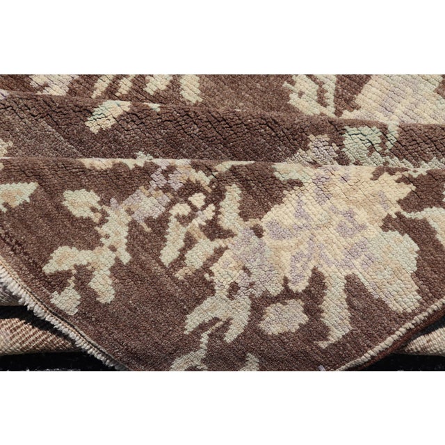 Mocha Vintage Turkish Oushak Rug With Free-Flowing Green & Cream Flower Blossoms For Sale In Atlanta - Image 6 of 11