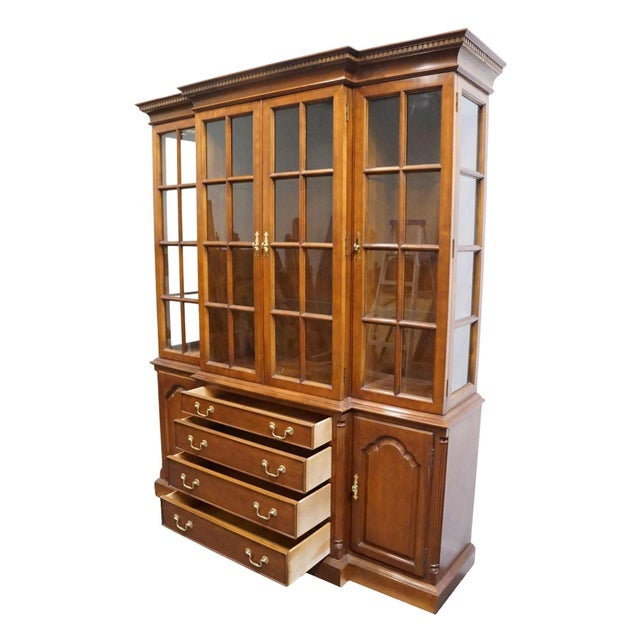 Brown High End Vintage Solid Mahogany Traditional Style 67" Lighted Display Breakfront China Cabinet For Sale - Image 8 of 12
