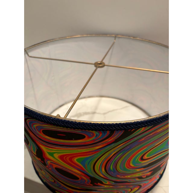 2020s Retro Psychadelic Style Drum Lamp Shade With Navy Trim For Sale - Image 5 of 10