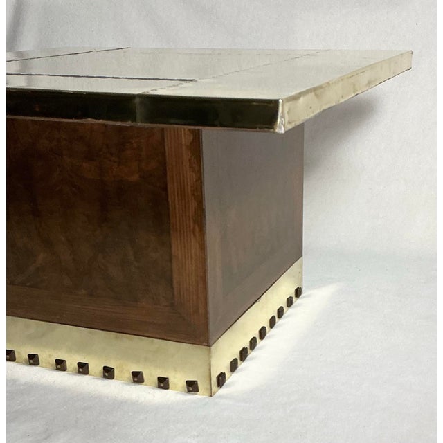1970s Vintage Brass Coffee Table in the Manner of Sarreid on Burlwood Base, Circa 1970s For Sale - Image 5 of 12