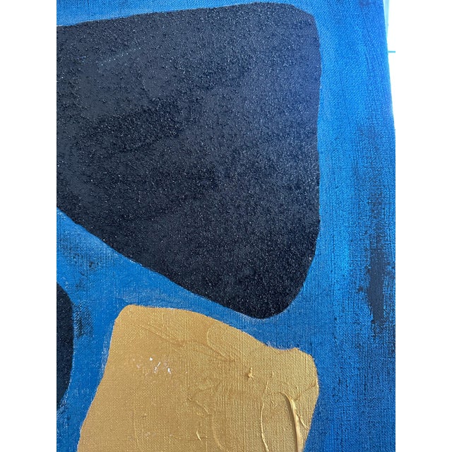 "All In" - Blue Painting on Linen Canvas Minimalist Painting Artist R Gene Barbera For Sale - Image 4 of 4