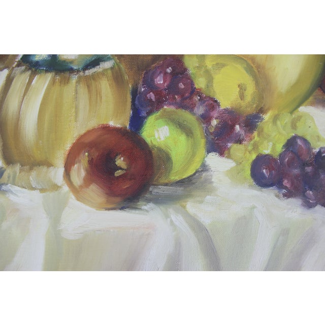 Vintage Oil Painting Still Life With Fruit and Wine Carafe Colorful Colourful, Signed Original Art, Framed Mid Century Modern, Boho For Sale - Image 9 of 10