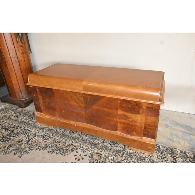 Vintage Caswell-Runyan Cedar Hope Chest – Art Deco Blanket Trunk-Lock Removed For Sale - Image 9 of 13