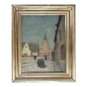Vintage French School Impressionst Nuns & Cityscape Painting