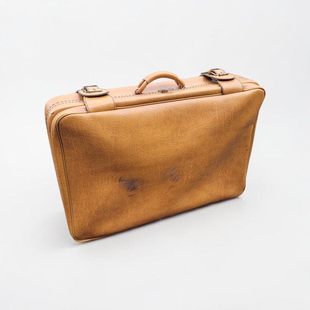 Tan Lamb Leather Suitcases, Italy, 1950s, Set of 2 For Sale - Image 14 of 18