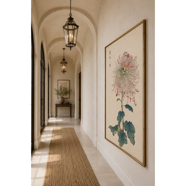 White Asian Mum by Hasegawa, Vintage Japanese Botanical Art Print, 40" X 60" For Sale - Image 8 of 11