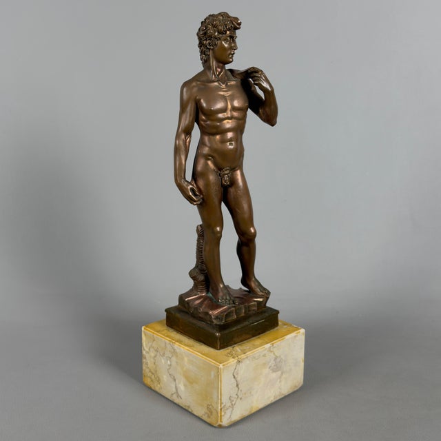 Sculpture of David in Bronzed Metal on Marble Base after Michelangelo, 20th Century For Sale - Image 13 of 13