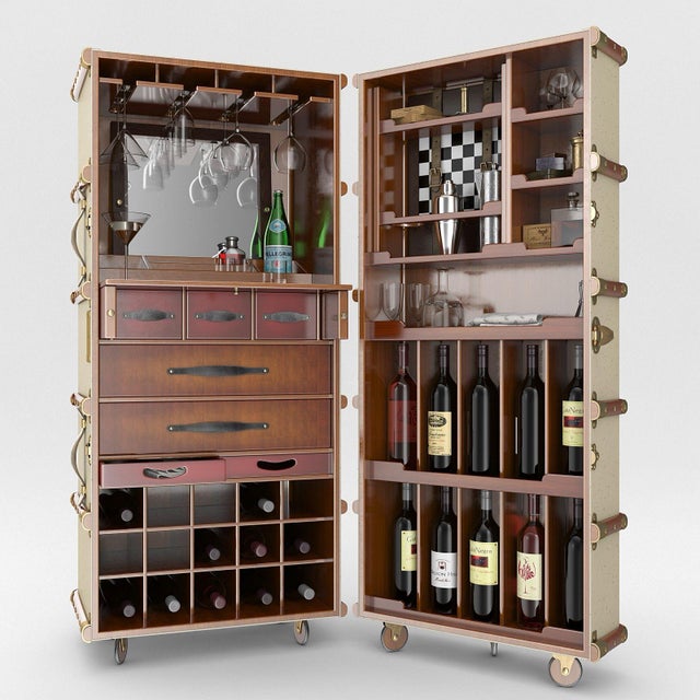 Campaign Authentic Stateroom Steamer Trunk Bar Cabinet - Off White For Sale - Image 3 of 11