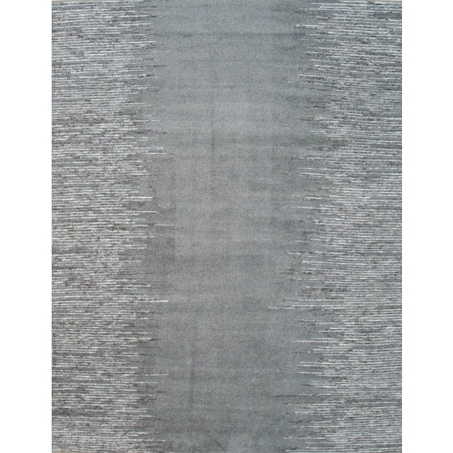 9x12 Tessa Maya Gray Solid Field Geometric Modern Hand Knotted Wool Carpet Rug For Sale - Image 4 of 8