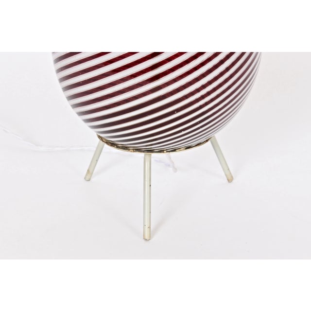 Dino Martens for Aureliano Toso Cranberry Swirl "Egg" Table Lamp on Tripod Base For Sale - Image 6 of 11