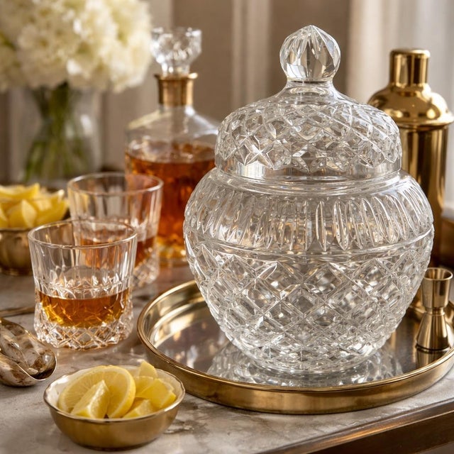 Transitional Fifth Avenue Crystal Lidded Ginger Jar – Heavy Cut Crystal Vanity Vessel For Sale - Image 3 of 12