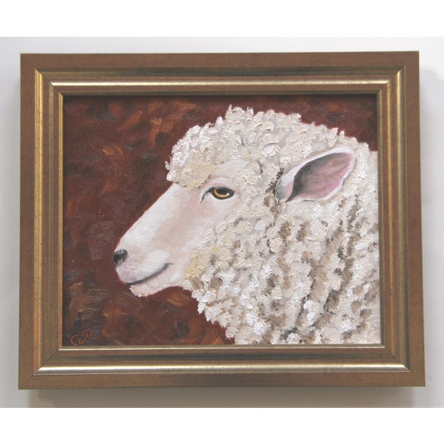 Lamb Sheep Portrait Impressionism Traditional English White Beige Burnt Orange Original Oil Painting Cleo Plowden For Sale - Image 9 of 11