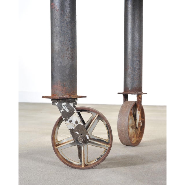 Industrial Style Round Machined Iron Center Table on Casters For Sale - Image 17 of 18