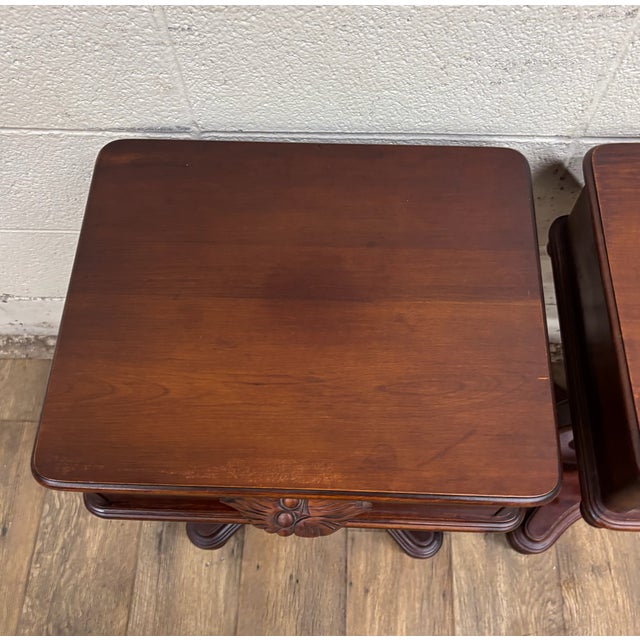 Wood Vintage Lyre Base Nightstands Side Tables End Tables - Pair For Sale - Image 7 of 17