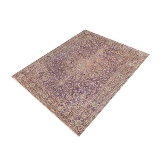 Shabby Chic Art Nouveau 1990's Vintage Purple/Green Wool Rug - 9'9'' X 12'11'' For Sale - Image 3 of 10