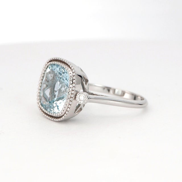 14k Gold Ring With 4.25ct Aquamarine & Diamonds Size 6.5 For Sale - Image 15 of 18