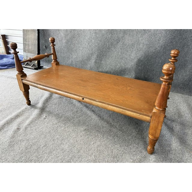 Antique Oak Turned-Post Quilting Frame Bench For Sale - Image 4 of 12