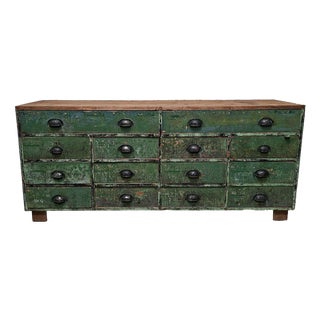 Industrial Green Wooden Drawer Cabinet For Sale