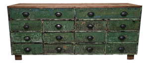 Industrial Green Wooden Drawer Cabinet