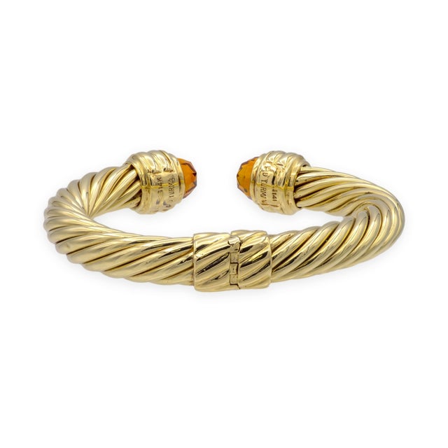 Mid 20th Century David Yurman 14k Yellow Gold Classic Cable Citrine Hinged Cuff Bracelet 9.5 Mm For Sale - Image 4 of 9