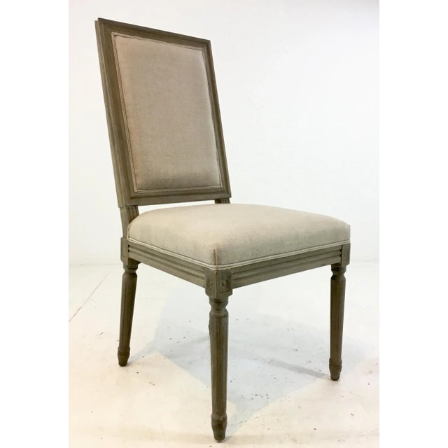 Wood Transitional French Style Greige Linen Side Chair For Sale - Image 7 of 7