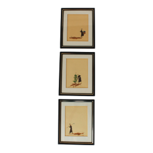 Vintage Framed Minimalist Watercolor Wall Art S/3