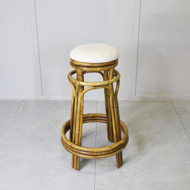 Italian Stool in Bamboo Rattan, 1960s For Sale - Image 4 of 10