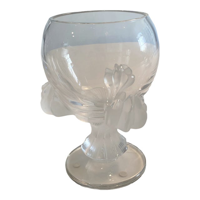 1980s Lalique Bagheera Crystal Pedestal Bowl For Sale