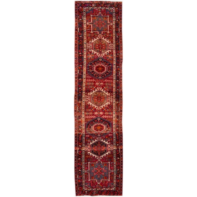 Early 20th Century Vintage Persian Heriz Rug, 3'2" X 12'10" For Sale - Image 9 of 9