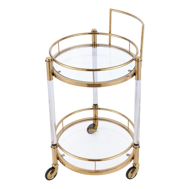 Pasargad Home Crystallin 2-Tier Bar Cart With Gold Accents & Wheels For Sale