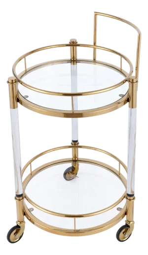 Pasargad Home Crystallin 2-Tier Bar Cart With Gold Accents & Wheels