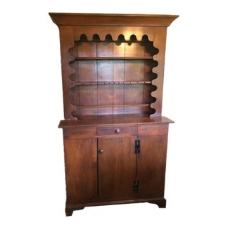 Late 18th Century VTG Pine Country One Piece Stepback Hutch Display Shelves, and Lower Storage Cabinet For Sale
