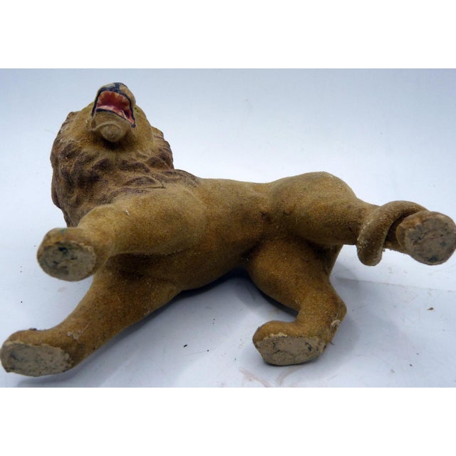 Mid 19th Century c.1848 Antique German 5" Flocked Lion Erzgebirge Zoo Folk Art Museum Documented Animalia For Sale - Image 5 of 5