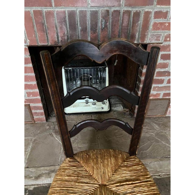 Brown 19th Century Pair of Antique French Provincial Style Oak Rush Seat Side Chairs For Sale - Image 8 of 10