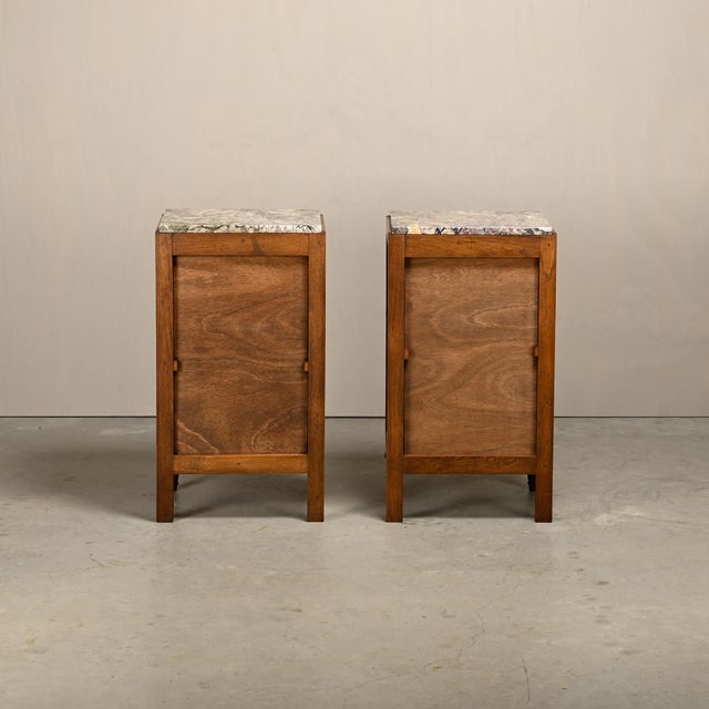 1930s French Art Deco Nightstands in Oak and Marble, 1930s, Set of 2 For Sale - Image 5 of 18