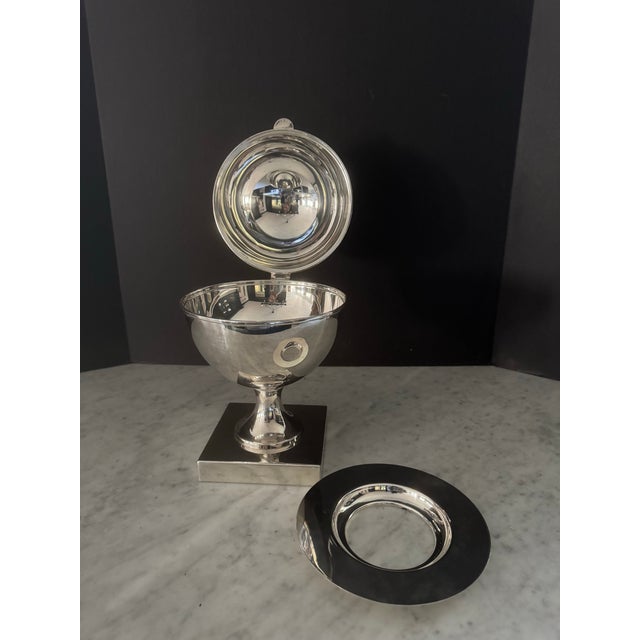 Mid-Century Modern Vintage St. James Silver Plate Vintage Caviar Server of Ovoid Form on Pedestal Base For Sale - Image 3 of 9